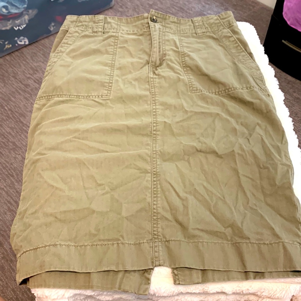 Green denim knee length skirt